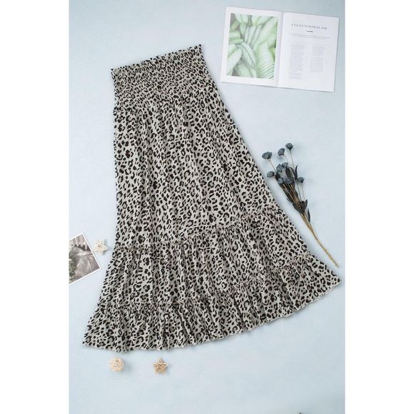 Azura Exchange  Leopard Embellished High Waist Frill Tiered Maxi Skirt - Picture 10 of 14